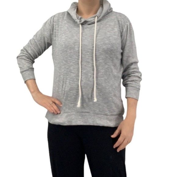 J. Crew Factory Tops - J Crew hoodie striped grey lightweight soft size medium